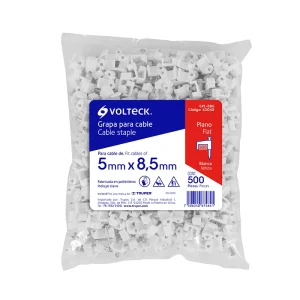 Bolsa con 500 grapas blancas Truper 43045 de 5 x 8.5 mm para sujetar cable plano
